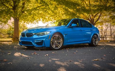 El BMW M3, F80, Azul М3, sport sedan, coches nuevos, coches alemanes, BMW