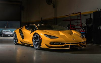 Lamborghini Centenario, 2017 cars, garage, supercars, yellow Centenario, Lamborghini
