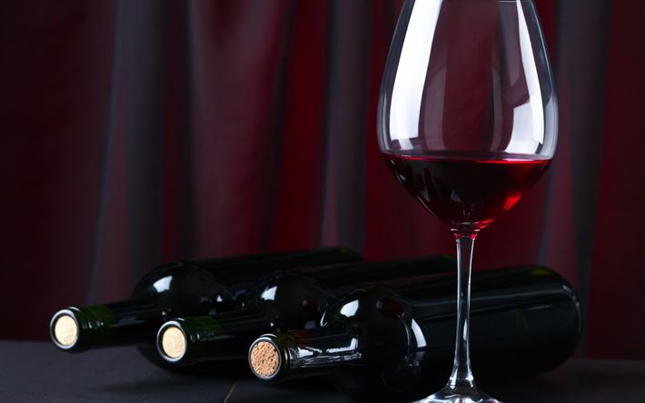 red wine, glasses of wine, wine cellar, bottles of wine