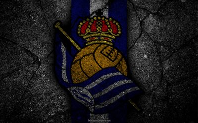 Real Sociedad, logo, art, La Liga, soccer, football club, LaLiga, grunge, Real Sociedad FC