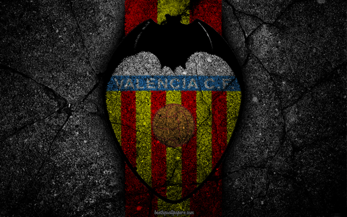 Valence, le logo, l&#39;art, La Liga, football, club de football, LaLiga, grunge, Valence FC