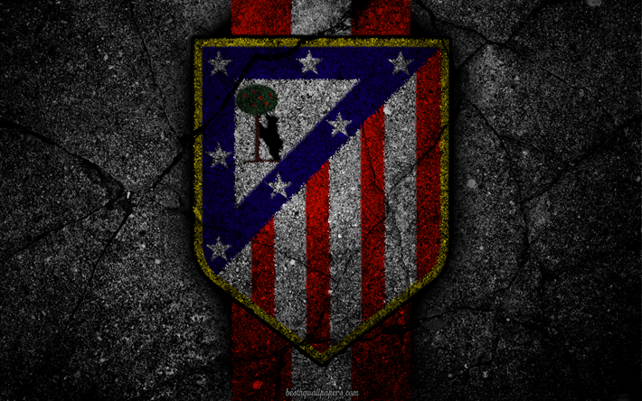 Atletico Madrid, logo, sanat, UEFA, futbol, futbol kul&#252;b&#252;, LaLiga, grunge, Atletico Madrid FC