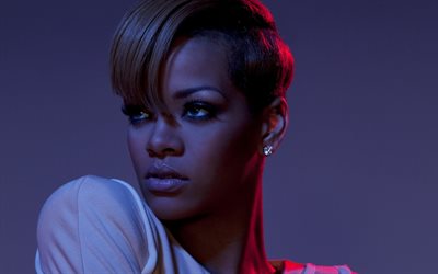 Rihanna, Portrait, short haircut, American famous singer, make-up, Robyn Rihanna Fenty
