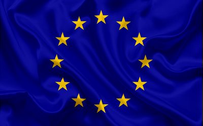 flag of European Union, EU, Europe, European Union, blue silk flag, EU flag