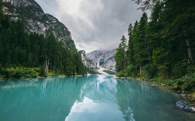 Mountain lake, forest, mountain landscape, blue glacial lake, Switzerland