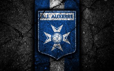 4k, Auxerre FC, logo, League 2, jalkapallo, musta kivi, Ranska, football club, Auxerre, asfaltti rakenne, ranskan football club, FC Auxerre