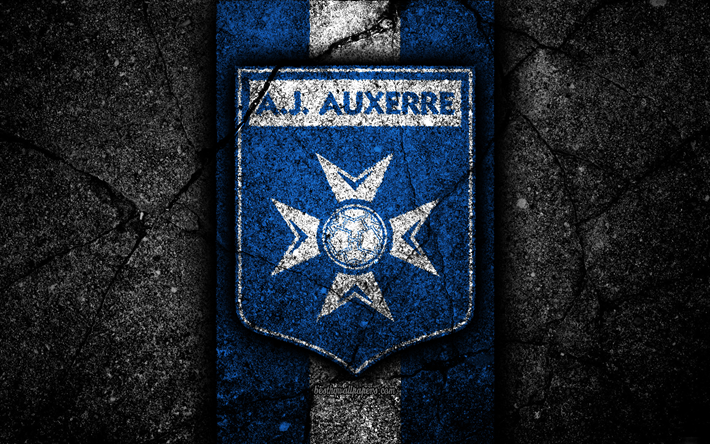4k, Auxerre FC, logo, Ligue 2, il calcio, la pietra nera, la Francia, il club di calcio, Liga 2, Auxerre, asfalto texture, francese football club, FC Auxerre