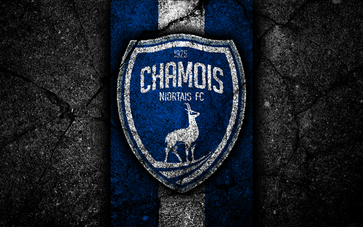 4k, Chamois Niortais FC, logo, League 2, jalkapallo, musta kivi, Ranska, football club, Chamois Niortais, asfaltti rakenne, ranskan football club, FC Chamois Niortais