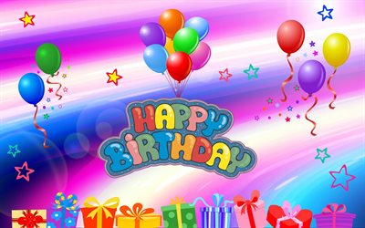 Happy Birthday, art, drawing balloons, congratulations, Birthday