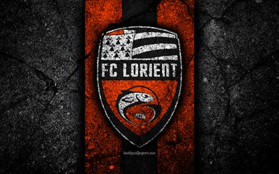 4k, O FC Lorient, logo, Liga 2, futebol, pedra preta, Fran&#231;a, clube de futebol, Lorient, a textura do asfalto, clube de futebol franc&#234;s