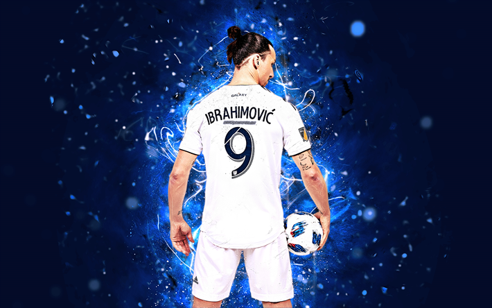 Zlatan Ibrahimovic, 4k, vista posterior, a arte abstrata, Los Angeles Galaxy, estrelas do futebol, Sueco jogador de futebol, Ibrahimovic, futebol, MLS, O Galaxy, jogadores de futebol, luzes de neon, Los Angeles Galaxy FC, criativo