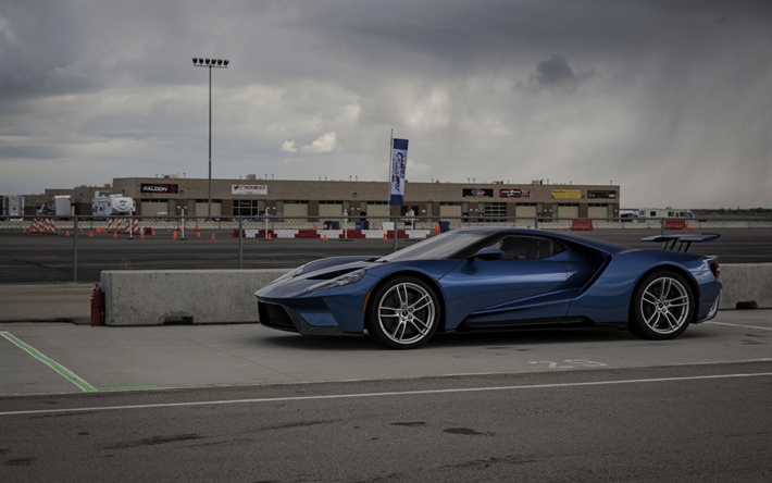 Ford GT, 2018, blue sports coupe, racing car, American sports cars, Ford