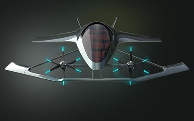 4k, aston martin volante vision konzept, 2018, vorderansicht, fliegen, auto, verkehr der zukunft, aston martin