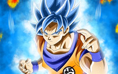 Azul Goku, 4k, Super Saiyano, Azul, creativo, DBS, el Super Saiyajin Dios, Dragon Ball Super, manga, Dragon Ball, son Goku