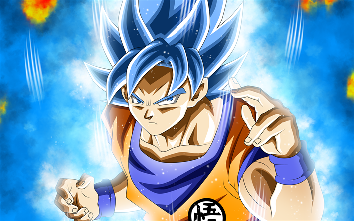 Bleu Goku, 4k, en Super Saiyan, Bleu, cr&#233;atif, DBS, Super Saiyan Dieu, Dragon Ball Super, manga, Dragon Ball, sangoku
