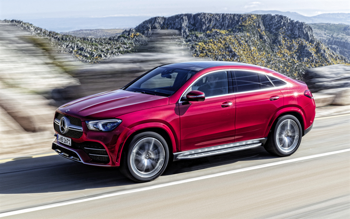 2020, Mercedes-Benz GLE Coupe, 4k, exterior, front view, luxury sports SUV, new red GLE Coupe, german cars, Mercedes