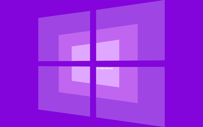 4k, 10 logotipo do Windows, o m&#237;nimo de, OS, violeta de fundo, criativo, marcas, Windows 10 violeta logotipo, obras de arte, Windows 10