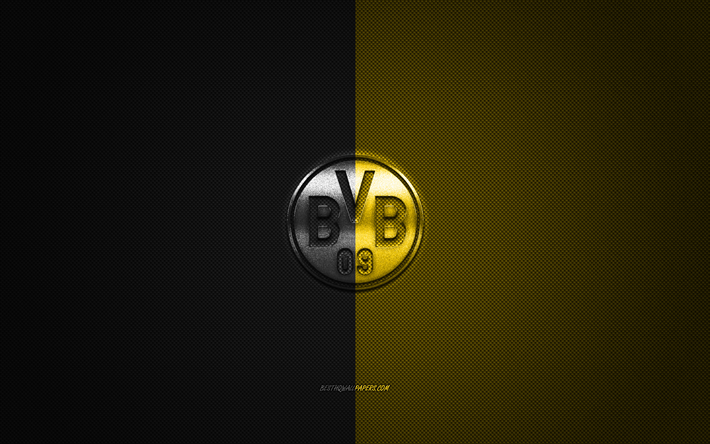 Borussia Dortmund, Tysk fotboll club, BVB logotyp, Bundesliga, gul-svart logo, gul-svart kolfiber bakgrund, fotboll, BVB, Dortmund, Tyskland, Borussia Dortmund logotyp