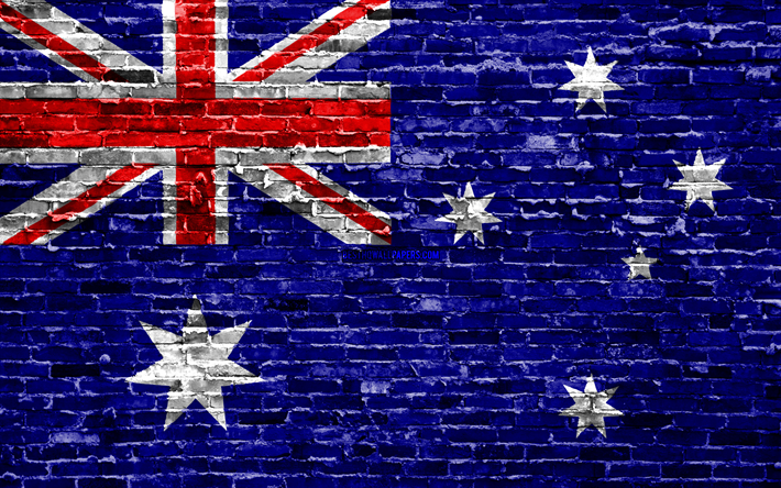 4k, Australian flag, bricks texture, Oceania, national symbols, Flag of Australia, brickwall, Australia 3D flag, Oceanian countries, Australia