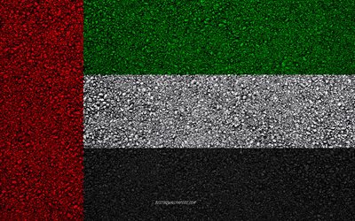 Bandeira dos emirados &#193;rabes Unidos, a textura do asfalto, sinalizador no asfalto, EMIRADOS &#225;rabes unidos bandeira, &#193;sia, Emirados &#193;rabes Unidos, bandeiras dos pa&#237;ses da &#193;sia