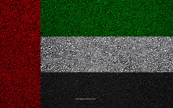 Bandiera degli Emirati Arabi Uniti, asfalto, trama, bandiera su asfalto, EMIRATI arabi uniti, bandiera, Asia, Emirati Arabi Uniti, bandiere di paesi Asia