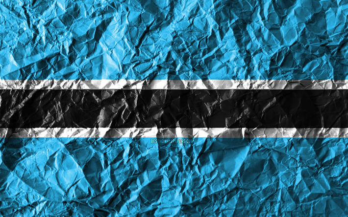 Botswanas flagga, 4k, skrynkliga papper, Afrikanska l&#228;nder, kreativa, Flaggan i Botswana, nationella symboler, Afrika, Botswana 3D-flagga, Botswana