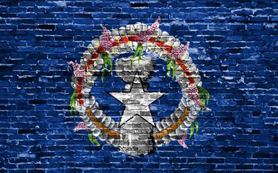 4k, Northern Mariana Islands flag, bricks texture, Oceania, national symbols, Flag of Northern Mariana Islands, brickwall, Oceanian countries, Northern Mariana Islands