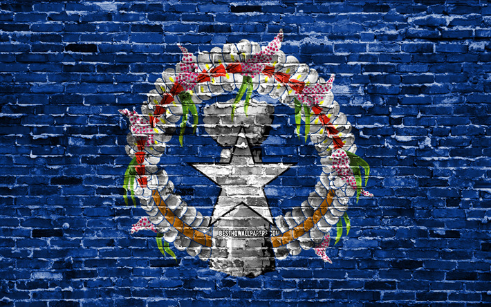 4k, Northern Mariana Islands flagga, tegel konsistens, Oceanien, nationella symboler, Flaggan i Norra mariana&#246;arna, brickwall, Oceanian l&#228;nder, Norra Mariana&#246;arna