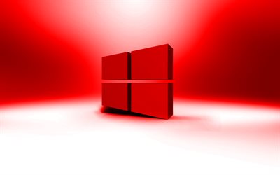 Windows 10 logo rouge, cr&#233;atif, OS, rouge, abstrait, fond, Windows 10 3D logo, marques, Windows 10 logo, illustration, Windows 10