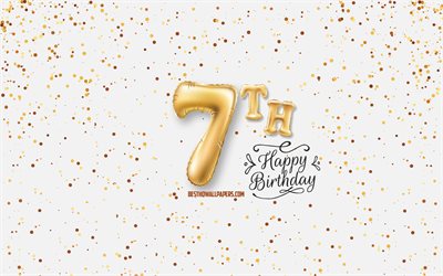 7th Happy Birthday, 3d balloons letters, Birthday background with balloons, 7 Years Birthday, Happy 7th Birthday, white background, Happy Birthday, greeting card, Happy 7 Years Birthday