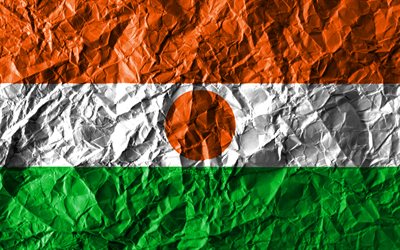 Niger drapeau, 4k, papier froiss&#233;, les pays Africains, cr&#233;atif, Drapeau du Niger, les symboles nationaux, l&#39;Afrique, le Niger 3D drapeau, Niger