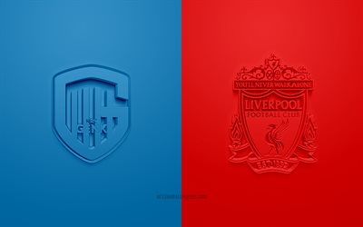 Genk vs Liverpool FC, Mestarien Liigan, 2019, promo, jalkapallo-ottelu, Ryhm&#228; E, UEFA, Euroopassa, KRC Genk, Liverpool FC, 3d art, 3d logo