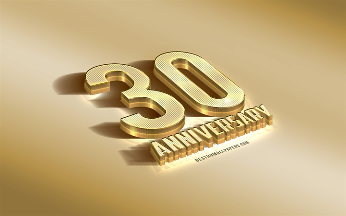 30th Anniversary sign, golden 3d symbol, golden Anniversary background, 30th Anniversary, creative 3d art, 30 Years Anniversary, 3d Anniversary sign