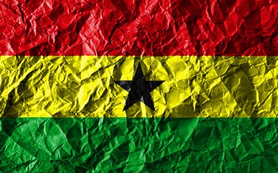 Ghan&#233;en drapeau, 4k, papier froiss&#233;, les pays Africains, cr&#233;atif, Drapeau du Ghana, les symboles nationaux, l&#39;Afrique, le Ghana 3D drapeau, Ghana