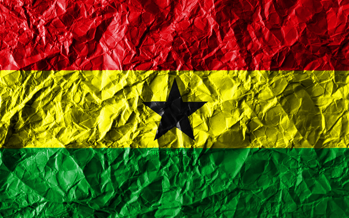 Ghanas flagga, 4k, skrynkliga papper, Afrikanska l&#228;nder, kreativa, Flaggan i Ghana, nationella symboler, Afrika, Ghana 3D-flagga, Ghana