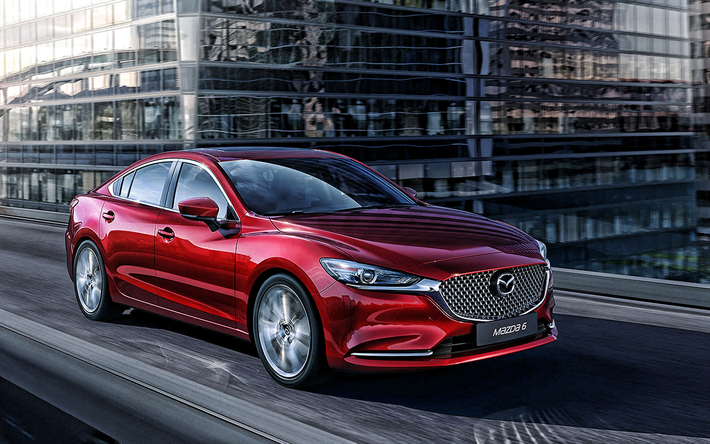 Mazda 6, 2019, &#224; l&#39;ext&#233;rieur, vue de face, berline rouge, rouge de nouvelles Mazda 6, les voitures Japonaises