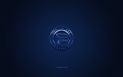 Hertha Berlin, Saksalainen jalkapalloseura, Bundesliiga, sininen logo, sininen hiilikuitu tausta, jalkapallo, Berliini, Saksa, Hertha Berlin-logo