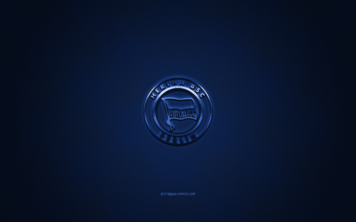 Hertha Berlin, club de football allemand, de la Bundesliga, logo bleu, bleu en fibre de carbone de fond, football, Berlin, Allemagne, le Hertha Berlin logo
