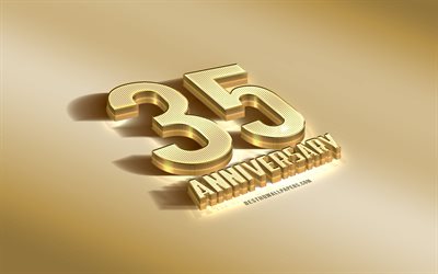 35&#186; Aniversario de signo, de oro 3d s&#237;mbolo, el Aniversario de oro de fondo, en el 35&#186; Aniversario, creativo, arte 3d, de 35 A&#241;os de Aniversario, 3d Aniversario signo
