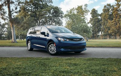 2020, Chrysler Voyager, blue minivan, exterior, front view, new blue Voyager, american cars, Chrysler
