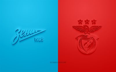 FC Zenit vs SL Benfica, Champions League, 2019, promo, football match, Group G, UEFA, Europe, SL Benfica, FC Zenit Saint Petersburg, 3d art, 3d logo, Zenit vs Benfica