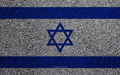 Bandeira de Israel, a textura do asfalto, sinalizador no asfalto, &#193;sia, Israel, bandeiras dos pa&#237;ses da &#193;sia
