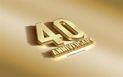 40th Anniversary sign, golden 3d symbol, golden Anniversary background, 40th Anniversary, creative 3d art, 40 Years Anniversary, 3d Anniversary sign