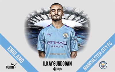 Ilkay Gundogan, el Manchester City FC, retrato, alem&#225;n futbolista, centrocampista, de la Premier League, Inglaterra, el Manchester City futbolistas 2020, el f&#250;tbol, el Etihad Stadium