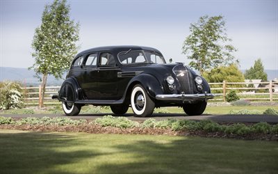 chrysler airflow, 1936, retro cars, amerikanische oldtimer, schwarz airflow, chrysler