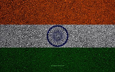 Flag of India, asphalt texture, flag on asphalt, India flag, Asia, India, flags of Asia countries