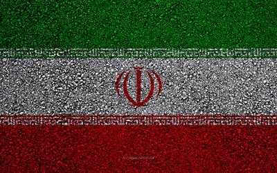 Flag of Iran, asphalt texture, flag on asphalt, Iran flag, Asia, Iran, flags of Asia countries