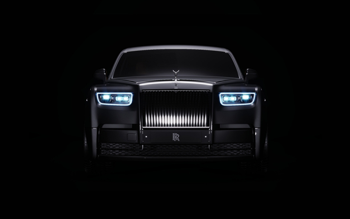 Rolls-Royce Phantom, 4k, minimal, sfondo nero, auto di lusso
