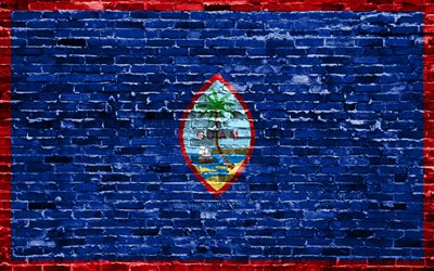 4k, Guam bayrağı, tuğla doku, Oceania, ulusal semboller, Guam Bayrağı, brickwall, Guam 3D bayrak, Okyanusya &#252;lkeleri, Guam