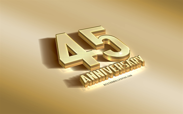 45 &#176; Anniversario segno, golden 3d, simbolo, Anniversario d&#39;oro sfondo, 45 anni, creative 3d art, 45 Anni, Anniversario, 3d, segno di Anniversario